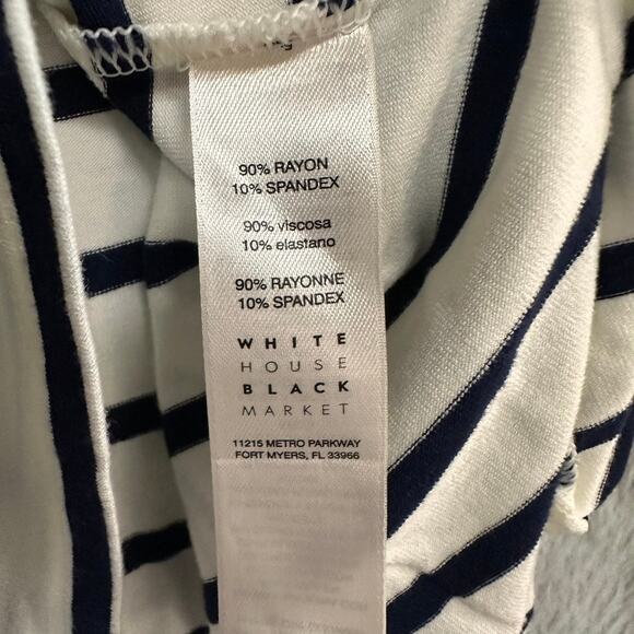 White House Black Market Small Black White Shirt Blue Embroidered Cuffs Eyelits - Picture 6 of 10